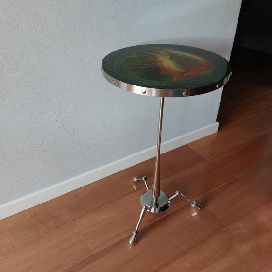 Image 1 of RVS BIJZETTAFEL MET EPOXY BOVENBLAD. 