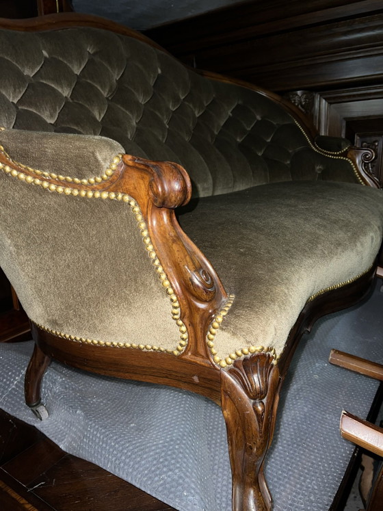 Antique Mahogany Biedermeier Sofa – Velvet, Wood (photo 2 of 8)