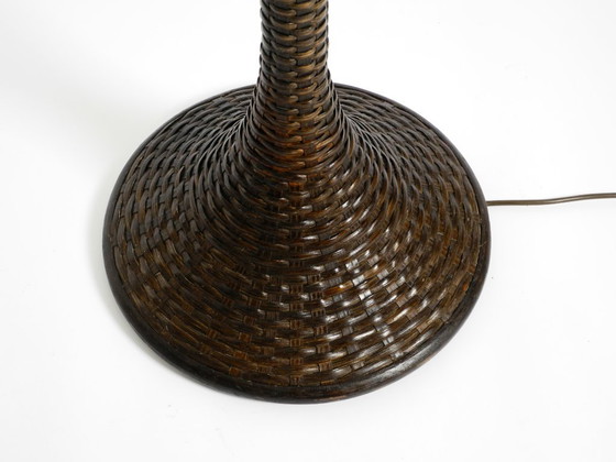 Image 1 of Stunningly beautiful XXL 1970s Pop Art Tulip floor lamp with a dark brown wicker frame and a plexiglass shade