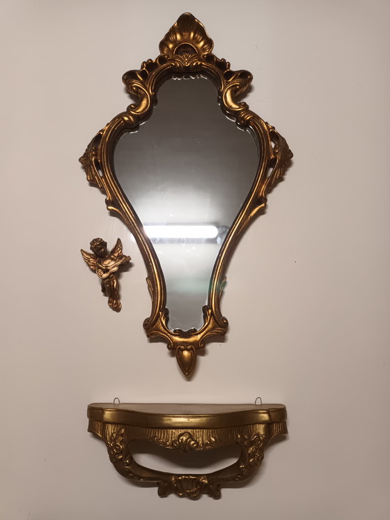 Image 1 of Miroir doré avec console