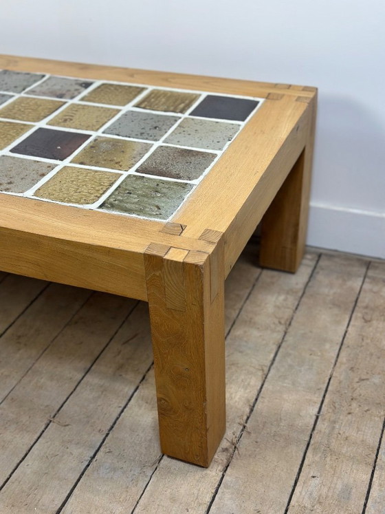 Image 1 of Coffee table in elm and stoneware, Maison Regain, 1970