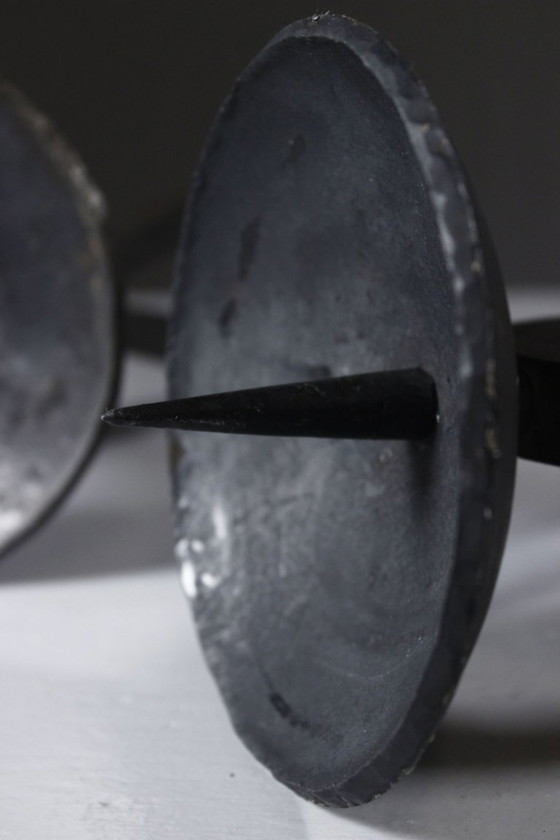 Image 1 of Pair of wrought iron candlestick holders, brutalist modernist design, 1950s