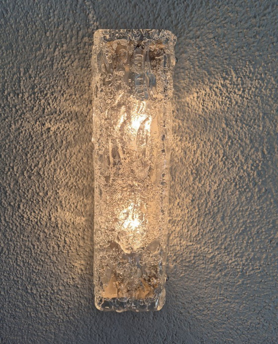 Image 1 of Vintage TEKA Model 2017 wandlamp van ijsglas, Duitse brutalistische mid-century moderne lamp uit de jaren 70 met 2 lichtpunten.