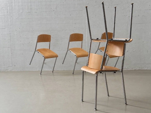 5 Stackable Chrome Steel Chairs, 1990s
