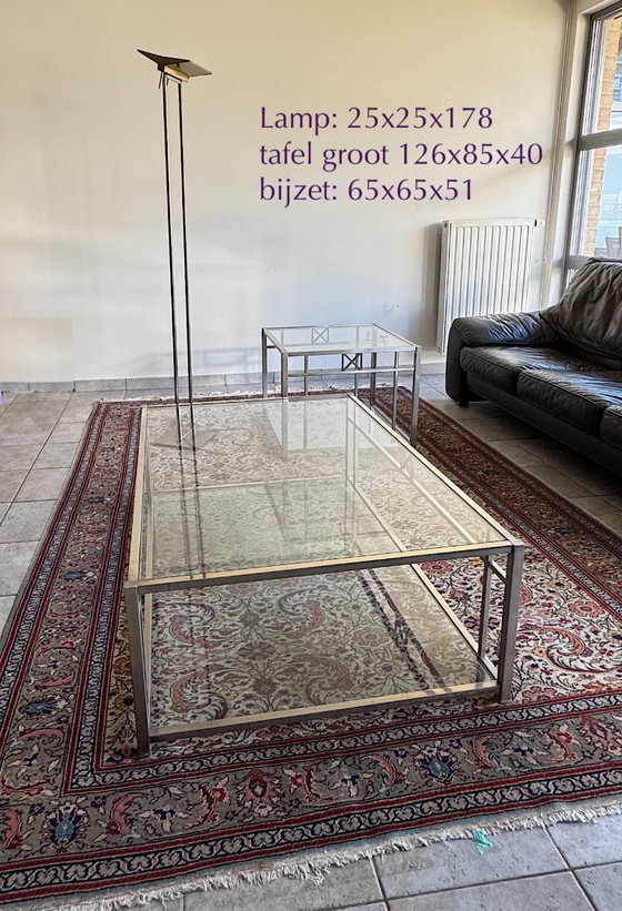 Image 1 of 2x Glass Coffee Table, 1x Matching Floor Lamp