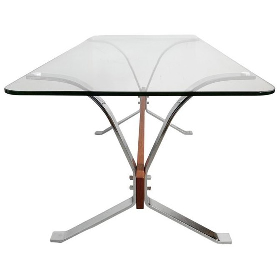 Image 1 of Vintage-Couchtisch im italienischen Design, Chrom, Glas, Teakholz, 1960er Jahre