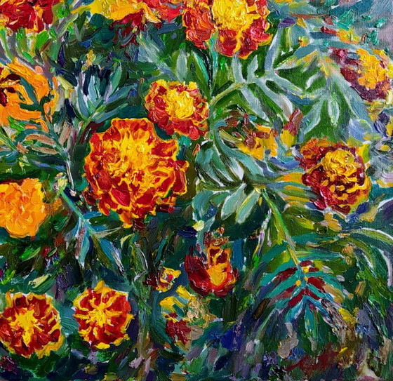 Dipinto ad olio originale Fiori estivi Natura Calendula – Dipinti e disegni, Canvas (photo 5 of 5)