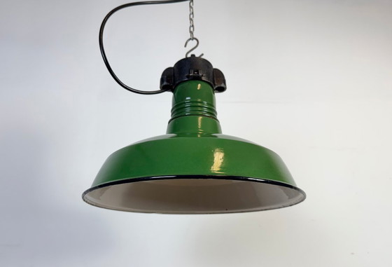 Image 1 of Industrial Green Enamel Factory Pendant Lamp, 1960s