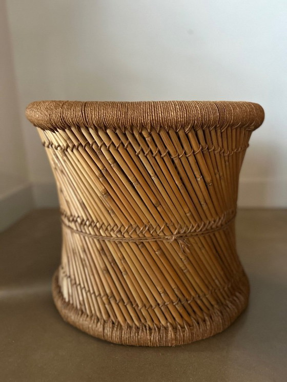 Image 1 of Set of side tables/poufs/plant tables made of bamboo with woven jute