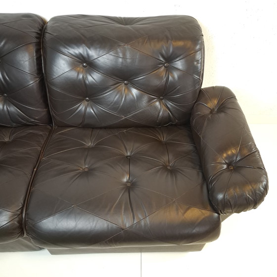 Image 1 of Canapé d'angle modulable vintage 7 pièces en cuir noir/marron