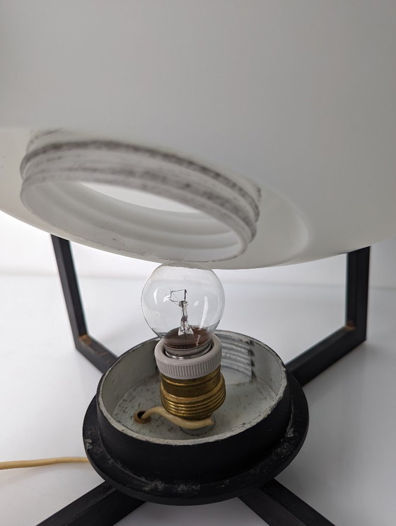 Image 1 of European Modernist Cube Table Lamp Black Metal Glass 1970s