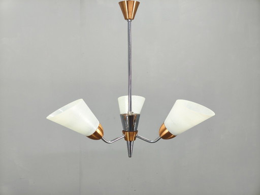 Mid-Century Pendant Light, Copper and Chrome, Czechoslovakia, 1970s