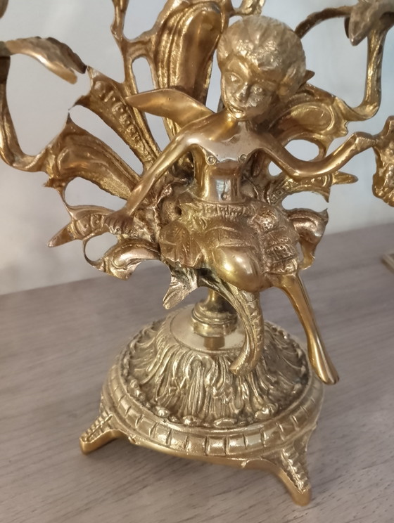 Image 1 of Candélabre en bronze nymphes ailées style Louis XV 19e France