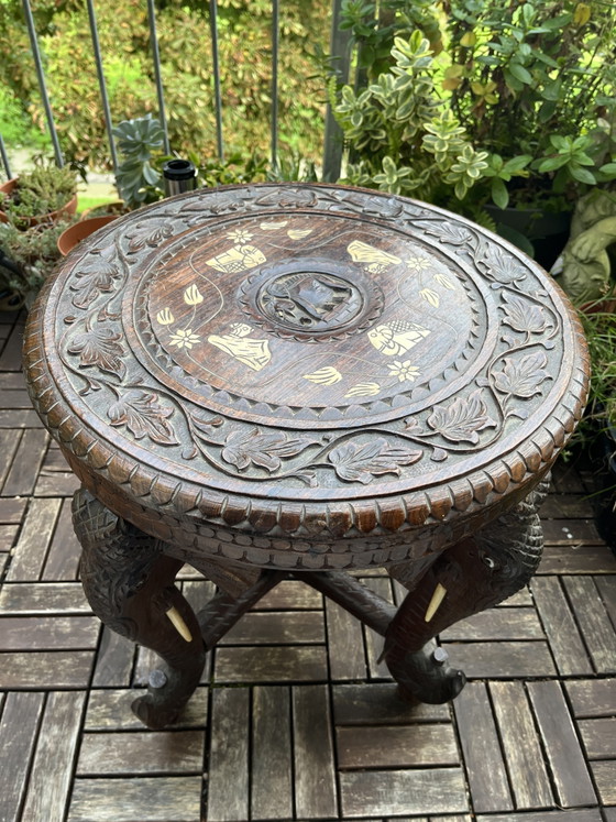 Elephant side table, solid wood, inlay work, circa 1920 (photo 8 of 11)
