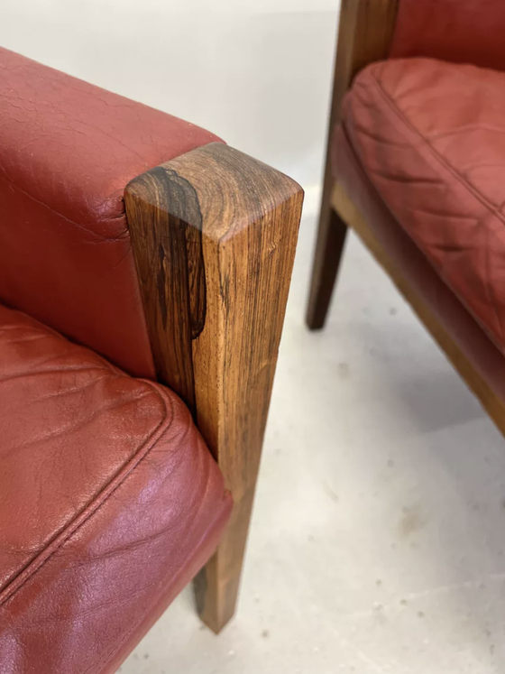 Image 1 of Vintage Danish Lounge Chairs In Rosewood And Leather. 1960s.
