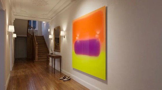 Exhibition piece – Abstract color field painting in neon orange and purple | 95 × 95 cm | 5 mm acrylic glass (photo 5 of 7)