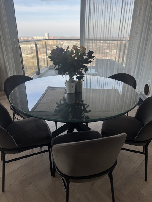 Mango Wood Black Table With Glass + 6 Eichholtz Chairs Only 2 Years Old