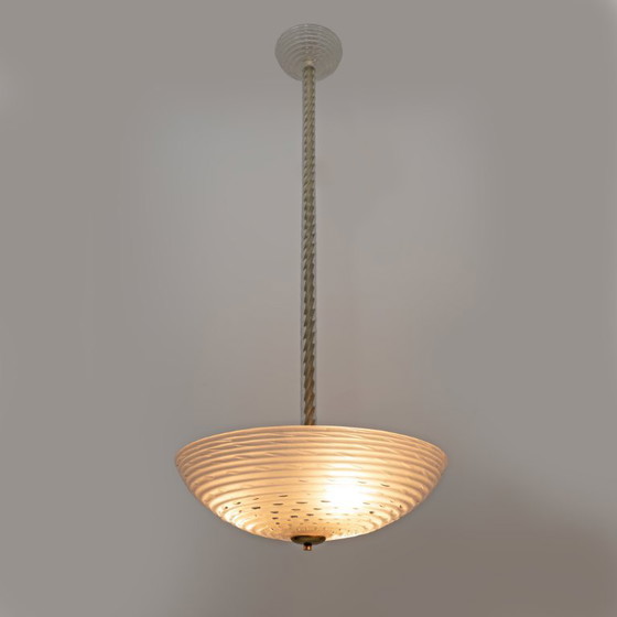 Image 1 of Lámpara colgante italiana de cristal de Murano Art Déco de Ercole Barovier "Pulegoso", años 30