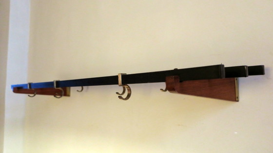 Garderobenständer aus Messing und Teakholz mit 7 verschiebbaren Haken, 1960er Jahre – Kleiderständer, Wood (photo 6 of 9)