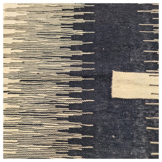 Handgeweven wollen kilimtapijt | Modern zwart-wit ikatdesign | Hedendaags platgeweven (246 x 173 cm) (photo 3 of 14)