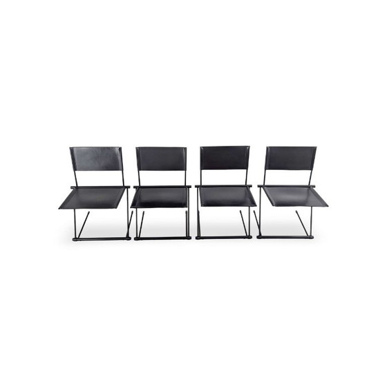 Set van 4 Originele Matteo Grassi Ballerina Stoelen Herbert Ohl Leer, Kuipstoelen, Gepolijst staal, Zwart (foto 2 van 9)