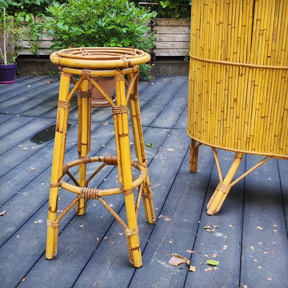 Image 1 of Tiki bar et ses tabourets vintage en rotin et bambou, France, 1950s