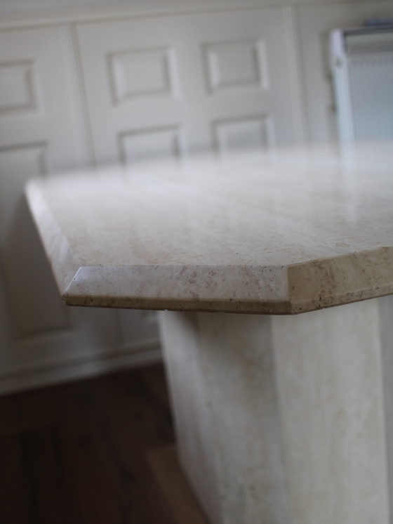 Image 1 of Vintage Travertine Dining Table With Faceted Edge