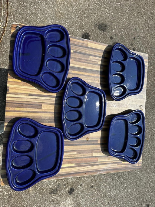 5 Vintage Sars-Poterie Maine Keramik Fondueteller