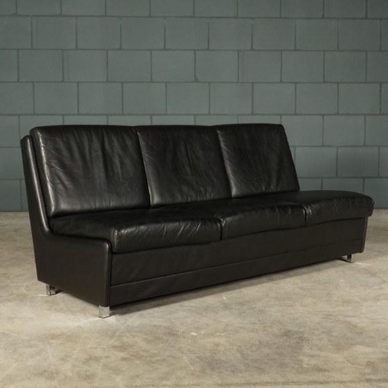 Image 1 of Set schwarzer Ledersofas aus der Mitte des Jahrhunderts – 1960er Jahre