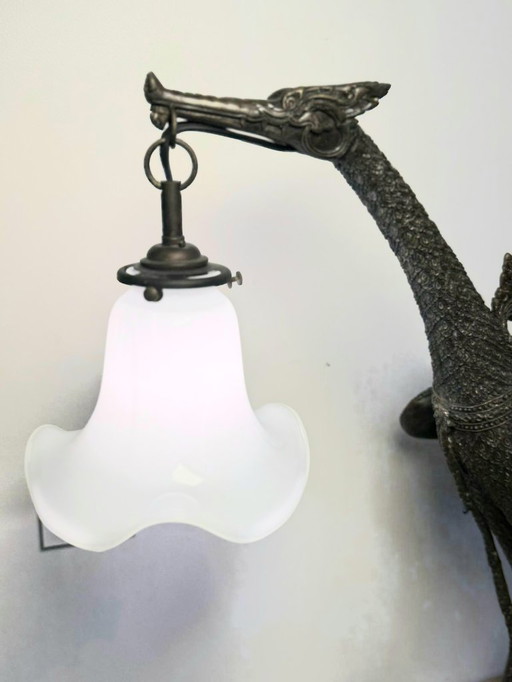 Antique Asian Bronze Phoenix Lamp Sculpture/Lamp