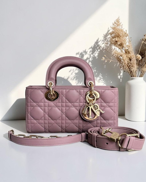 DIOR D-JOY SMALL LADY - CANNAGE LAMMLEDER ROSA GOLDENE BESCHLÄGE