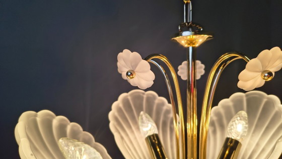 Vintage italian glass and brass chandelier, 1970s (photo 15 of 15)