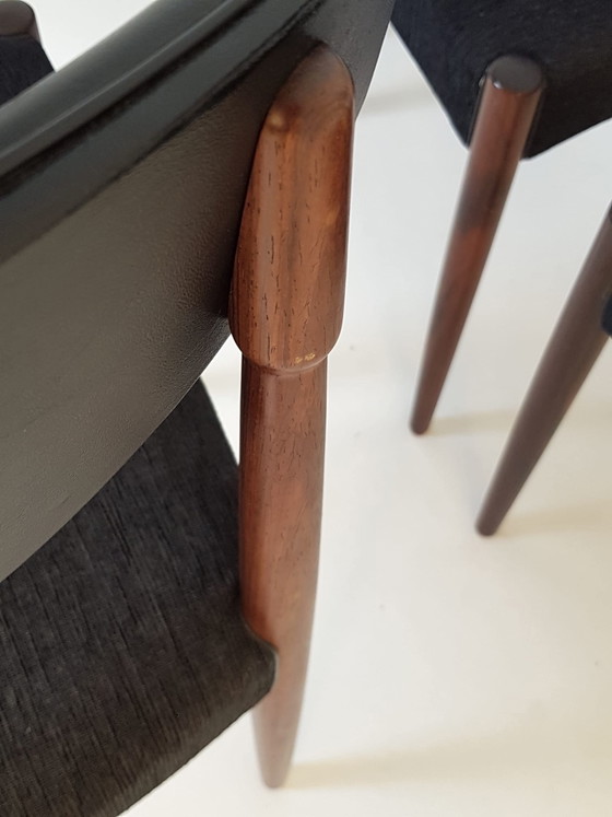 6 Chaises Vintage Danoises Palissandre Skai Noir Et Tissu – Chaises de salle à manger, Wood (photo 13 of 15)