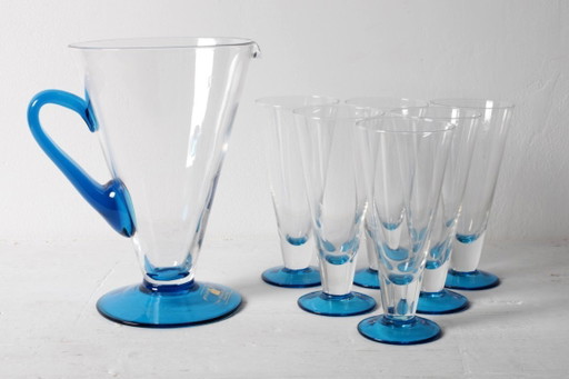 Italienisches Kristallkrug- und Stielgläser-Set aus der Mitte des 20. Jahrhunderts / Barzubehör aus der Toskana der 1970er Jahre