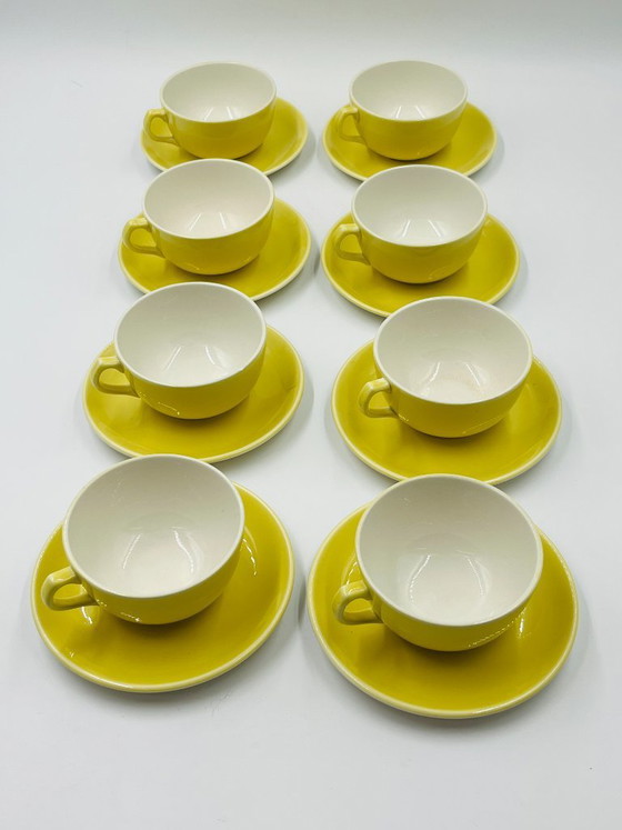 Image 1 of Set di 8 tazze e piattini vintage Boch Frères, gialli