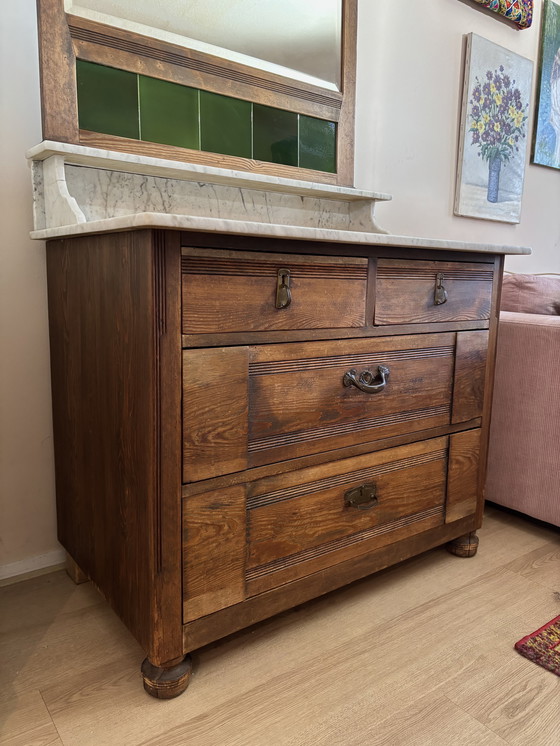 Image 1 of Antique chest of drawers with marble top