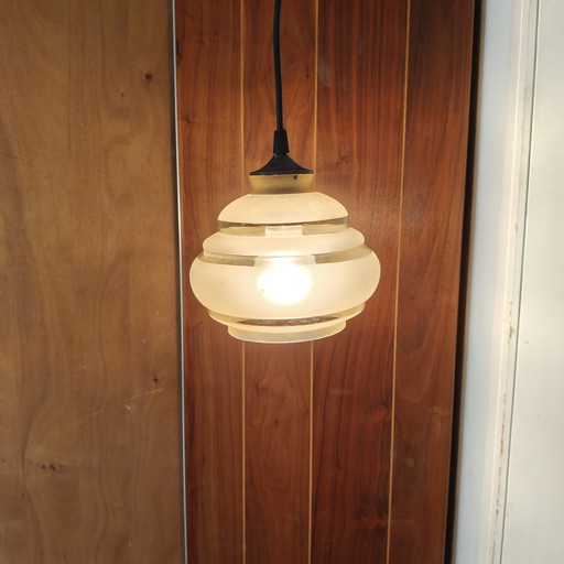 Vintage-Hängeleuchte aus mattiertem Glas | Neu verkabelt