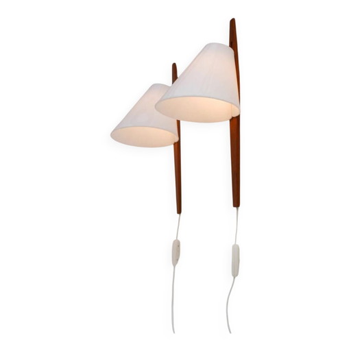 Mid-century moderne Zweedse wandlampen in teak van Uno & Östen Kristiansson voor Luxus, 1975, set van 2 – Wood, Scandinavian