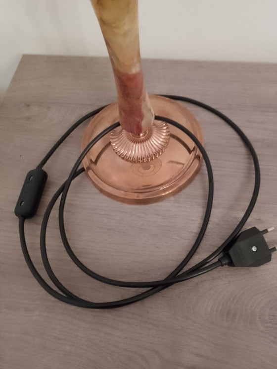 Image 1 of Grote lamp in Empire-stijl van massief brons met onyxafwerking, volledig gerestaureerd.