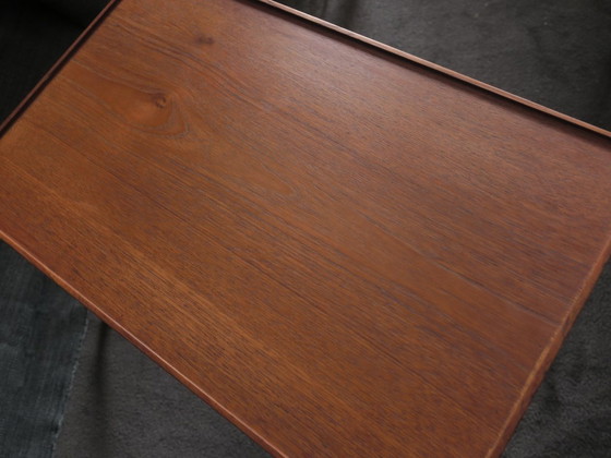 Danish Teak and Aluminium Adjustable Wine or Side Table, 1960s, Wood, Metal, Brown, Scandinavian (photo 3 of 14)