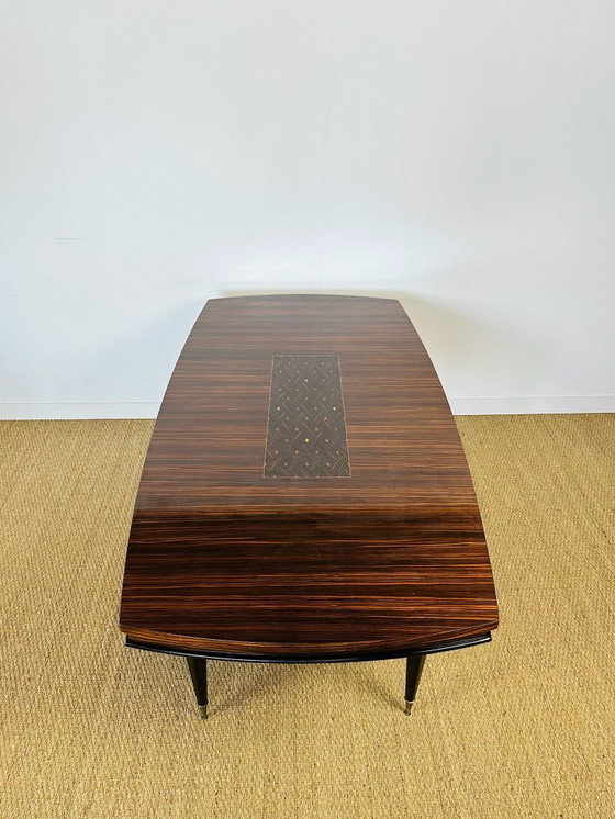 Image 1 of Art Deco modernistische eettafel met marqueterie van Macassar ebbenhout, 1940