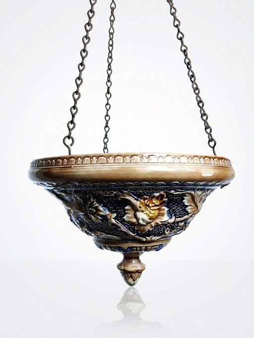 Antique early 19th-20th century Art Nouveau mabotine hanging planter