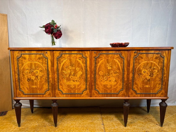 Image 1 of Exceptional Antique Marquetry Inlaid Hall Console / Sideboard – Circa 1900  Satinwood, Tulipwood & Rosewood Floral Inlay 
