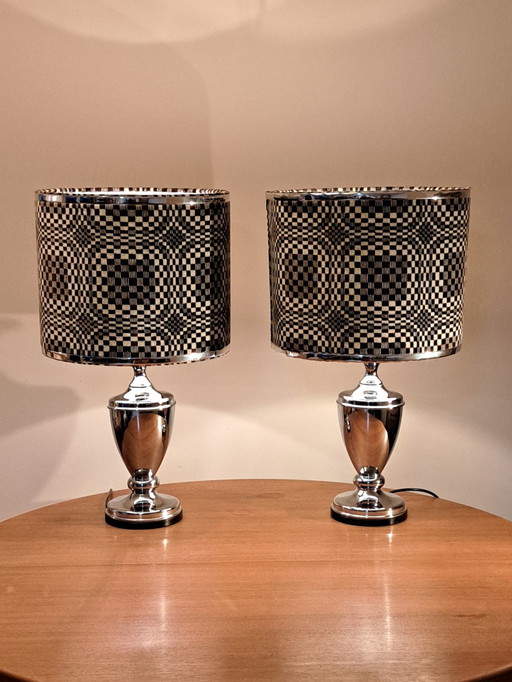 Op Art Chrome Table Lamps, 1970s – Pair, Excellent Condition