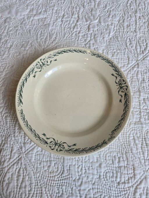 Plat Ovale Ancien Longchamp Modèle Bulle – Faïence Décor Guirlande Verte – tafelwaar, Ceramic (photo 2 of 5)