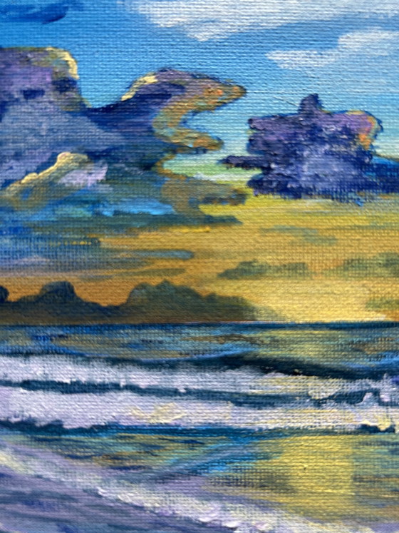 Beach At Twilight - Original Acrylic Painting on 3D Canvas – Paintings & Drawings, Cotton (photo 7 of 13)