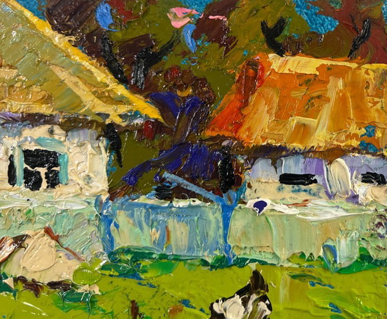 Image 1 of Original Oil Painting Summer Village Landscape Silence filled with warmth