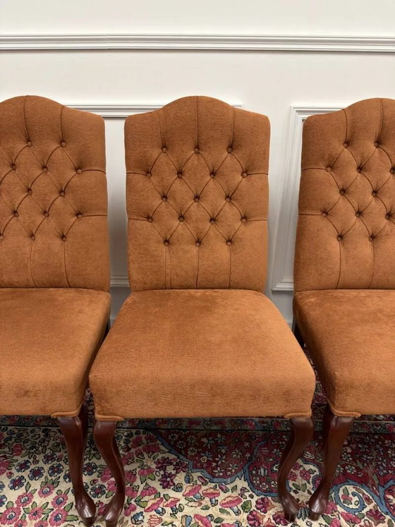 Ensemble de chaises Chesterfield classiques anglaises rembourrées, Chaises de salle à manger, Orange (photo 8 sur 18)