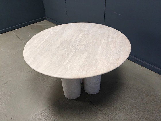 Image 1 of Round italian travertine dining table 1970s