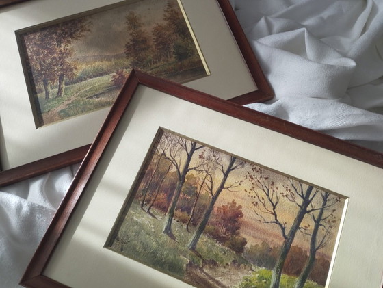 Image 1 of François-Joseph GIROT. Autumn Landscapes. Pair of framed watercolors.